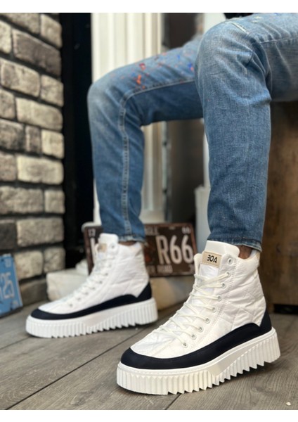 ET0811 Yüksek Taban Beyaz Paraşüt Kumaş Lacivert Cilt Detaylı Erkek Ayakkabı fiyatları