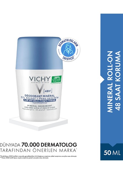 Mineral Unisex Roll-on Deodorant 50 ml – Pudrasız, Alkol İçermeyen, Hipoalerjenik, 48 Saat Koruma