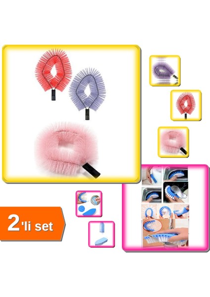 Bükülebilir Örümcek Ağı Temizleme Fırçası + Bükülebilir Esnek Kenar Köşe Temizleme Fırçası 1C2Z3A
