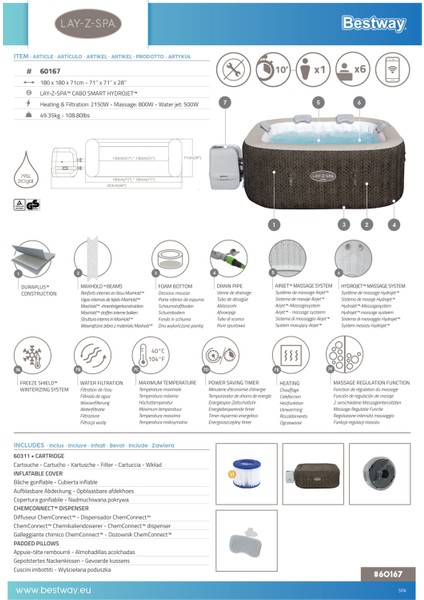 Lay-Z-Spa® 60167 Cabo Smart Hydrojet™ Şişme Spa Havuzu, Mobil Uygulama Kontrollü, 4-6 Kişilik indirimleri
