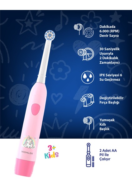 Değiştirilebilir Başlıklı Pilli Kız Çocuk Diş Fırçası 3+ , Fda Onaylı fiyatları