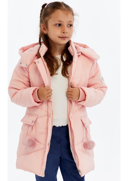 Kapüşonlu Kışlık Ponpon Detaylı Kız Çocuk Kaban 51354 modelleri