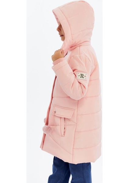 Kapüşonlu Kışlık Ponpon Detaylı Kız Çocuk Kaban 51354