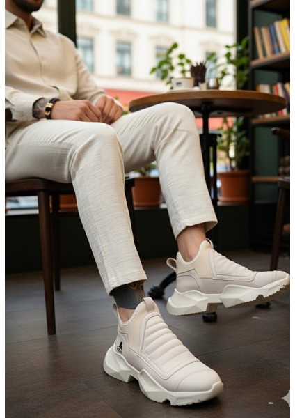 ET0401 Bağcıksız Rahat Yüksek Taban Krem Erkek Spor Yarım Bilek Bot indirimleri