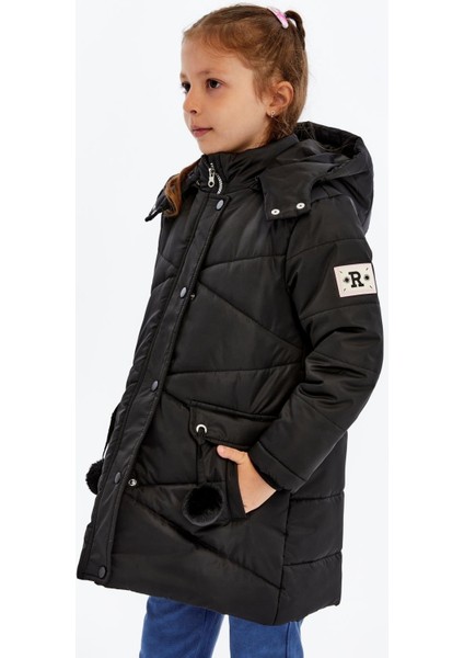 Kapüşonlu Kışlık Ponpon Detaylı Kız Çocuk Kaban 51354 modelleri