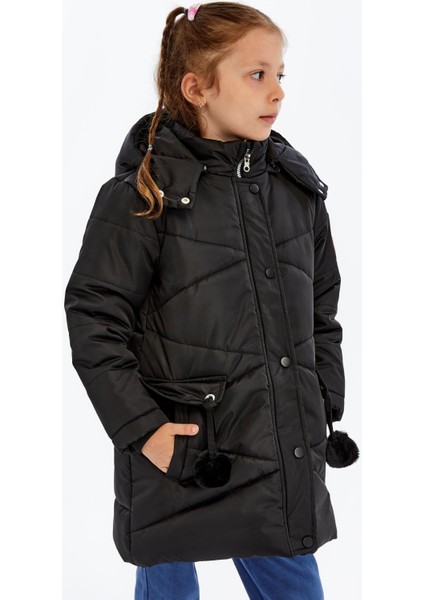 Kapüşonlu Kışlık Ponpon Detaylı Kız Çocuk Kaban 51354 fırsatları