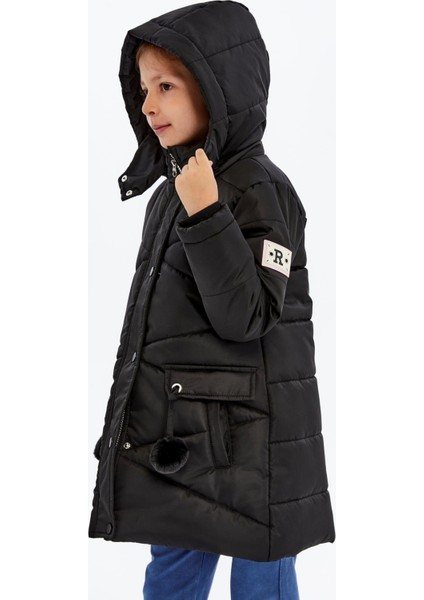 Kapüşonlu Kışlık Ponpon Detaylı Kız Çocuk Kaban 51354