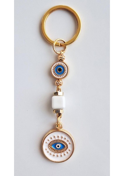 Hediyelik Nazar Boncuklu Nazar Kovar Anahtarlık - Beyaz