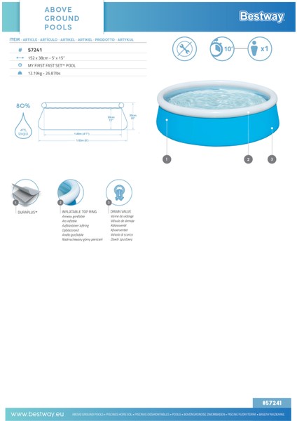 ® 57241 Ilk Havuzum - Fast Set™ Şişme Çocuk Havuzu 1,52 M x 38 cm