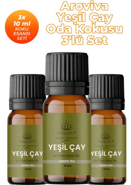Yeşil Çay Oda Kokusu 3'lü Set- Doğal Esansiyel Uçucu Yağ, Difüzör Esansı, Buhurdanlık Yağı