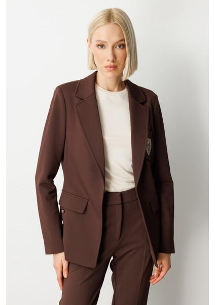 Cebi Armalı Süs Düğmeli Ceket Kahve 05033