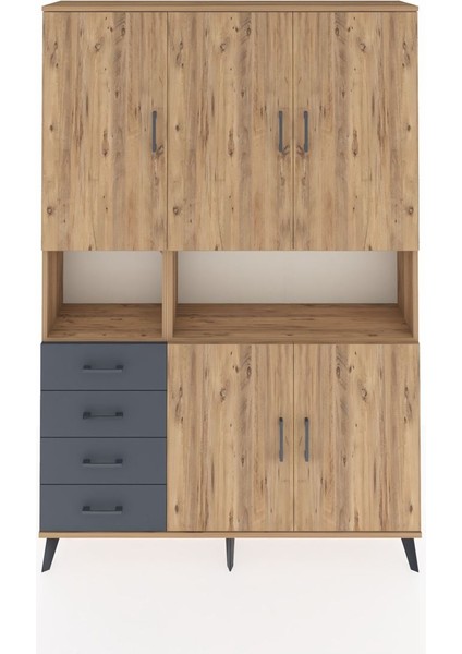 Arges Dolap 7 Raflı 4 Çekmeceli 5 Kapaklı 132X30X195 Çam-Çam/antrasit