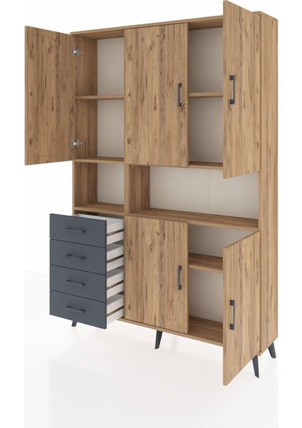Arges Dolap 7 Raflı 4 Çekmeceli 5 Kapaklı 132X30X195 Çam-Çam/antrasit modelleri