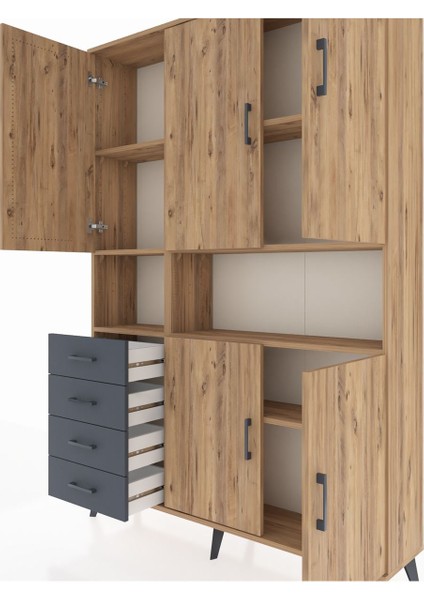 Arges Dolap 7 Raflı 4 Çekmeceli 5 Kapaklı 132X30X195 Çam-Çam/antrasit fırsatları