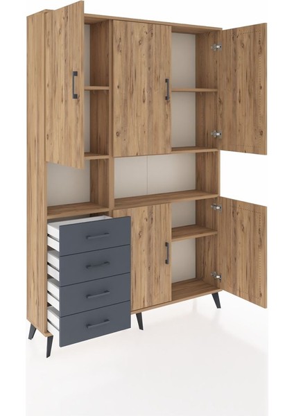 Arges Dolap 7 Raflı 4 Çekmeceli 5 Kapaklı 132X30X195 Çam-Çam/antrasit indirimleri