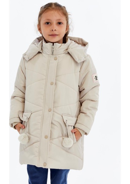 Kapüşonlu Kışlık Ponpon Detaylı Kız Çocuk Kaban 51354