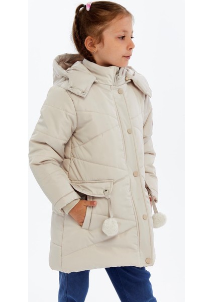 Kapüşonlu Kışlık Ponpon Detaylı Kız Çocuk Kaban 51354 fiyatları