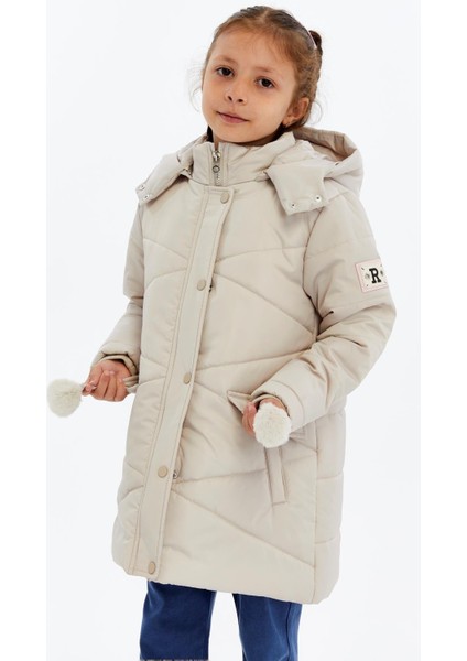 Kapüşonlu Kışlık Ponpon Detaylı Kız Çocuk Kaban 51354 modelleri
