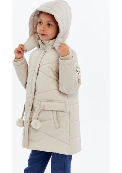 Kapüşonlu Kışlık Ponpon Detaylı Kız Çocuk Kaban 51354