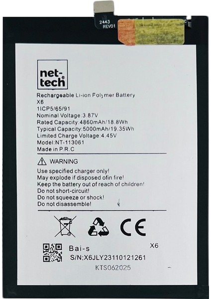 Teknonet Omix X6 Uyumlu Nettech 5000 Mah Batarya