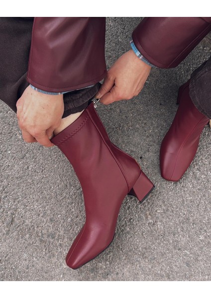 Jornel Kadın Topuklu Streç Bot Bordo Mat Deri fiyatları