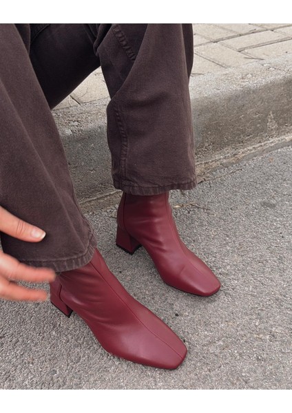 Jornel Kadın Topuklu Streç Bot Bordo Mat Deri modelleri