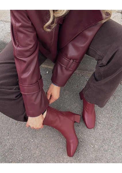 Jornel Kadın Topuklu Streç Bot Bordo Mat Deri fırsatları