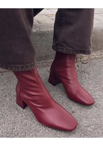 Jornel Kadın Topuklu Streç Bot Bordo Mat Deri indirimleri