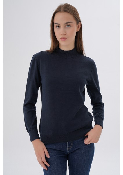 Kadın %100 Organik Pamuk Yarım Balıkçı Yaka Triko Kazak Örme Bluz TRIST-6104