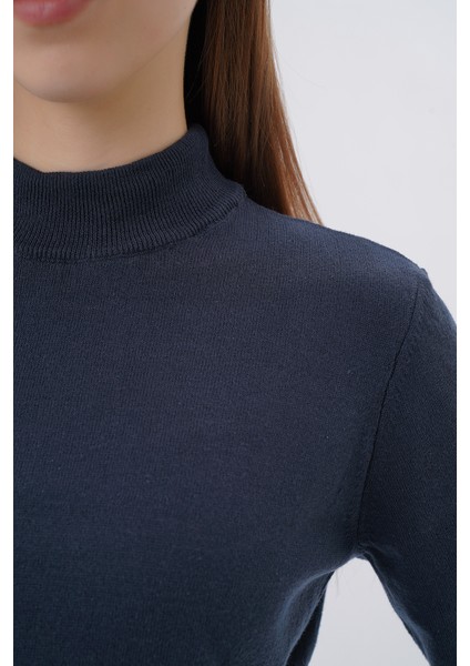 Kadın %100 Organik Pamuk Yarım Balıkçı Yaka Triko Kazak Örme Bluz TRIST-6104