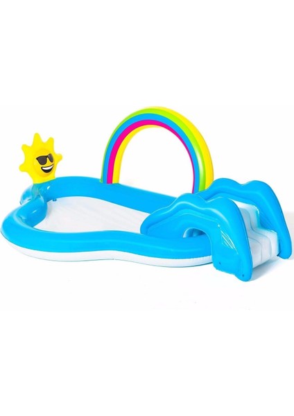 Gökkuşağı Fışkıyeli Kaydıraklı Havuz 257 x 145 cm Yumuşak Zeminli Eğlenceli Oyun Alanı