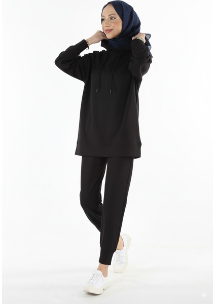 2299_PARMAK Yırtmaçlı Kapşonlu Tesettür Kadın Eşofman Takımı - Tesettür okul spor takım