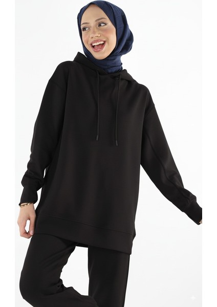 2299_PARMAK Yırtmaçlı Kapşonlu Tesettür Kadın Eşofman Takımı - Tesettür okul spor takım fırsatları