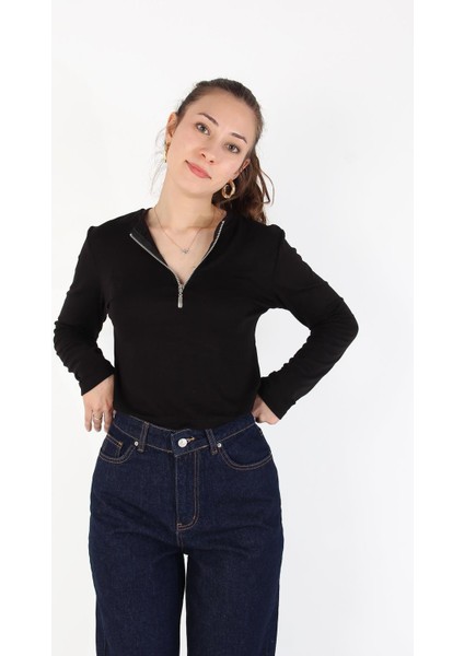 6492 (N-1783) Fermuarlı Uzun Kol Parmak Geçirmeli Body fiyatları