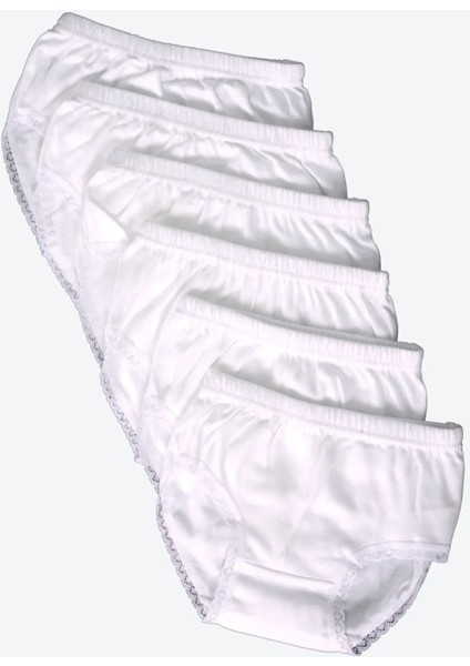 333X6 Kız Çocuk %100 Pamuk 6’lı Penye Ribana Külot-Beyaz