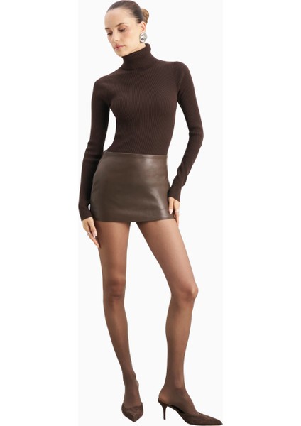 Clean Cut Leather Micro Ultra Mini Kadın Etek