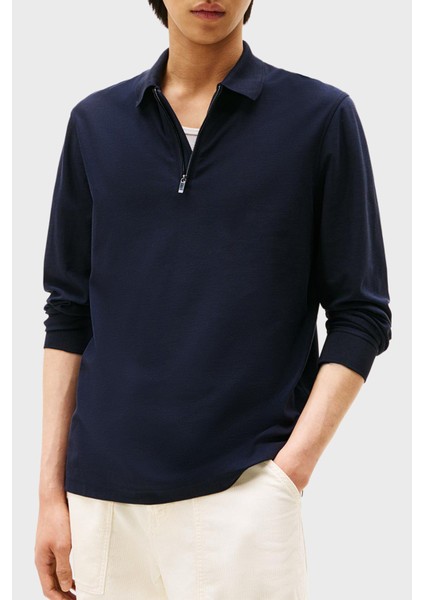 Pamuklu Regular Fit Yarım Fermuarlı Polo Yaka Sweat Erkek Polo Yaka Sweat MW0MW44244 Dw5