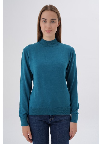 Kadın %100 Organik Pamuk Yarım Balıkçı Yaka Triko Kazak Örme Bluz TRIST-6104