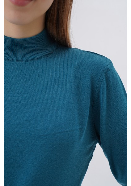 Kadın %100 Organik Pamuk Yarım Balıkçı Yaka Triko Kazak Örme Bluz TRIST-6104