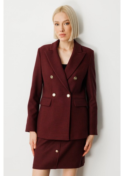 Kruvaze Yaka Kaşe Ceket Bordo 05069