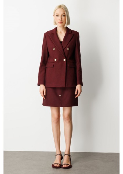 Kruvaze Yaka Kaşe Ceket Bordo 05069 fiyatları