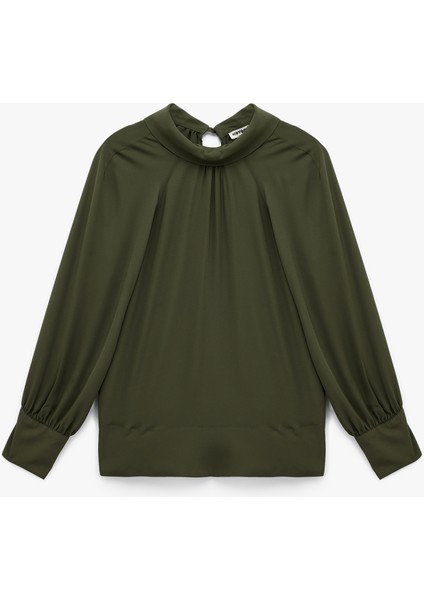 Regular Fit Uzun Kollu Dik Yaka Drapeli Bluz