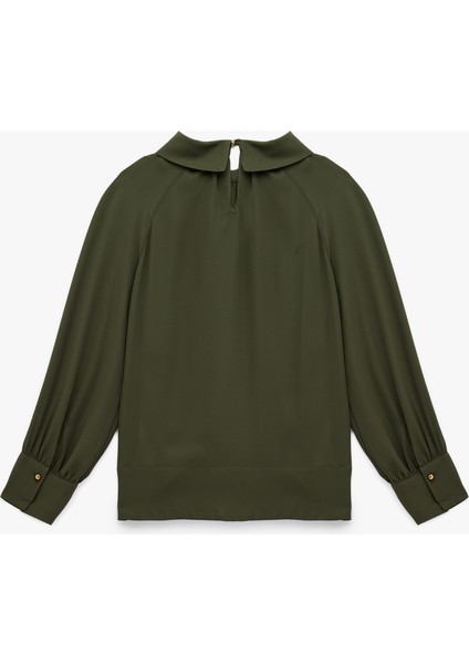 Regular Fit Uzun Kollu Dik Yaka Drapeli Bluz fiyatları