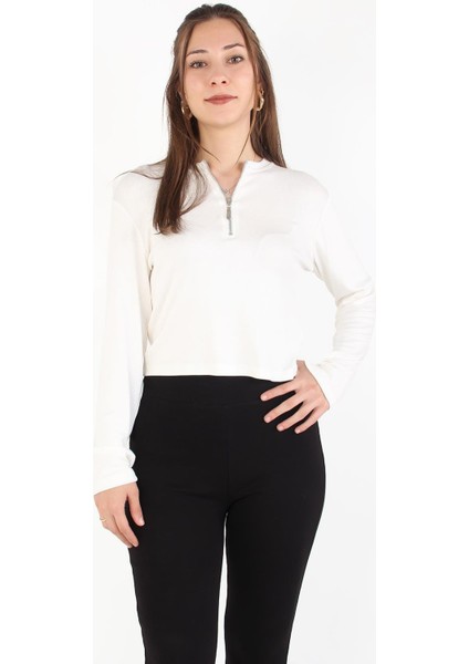 6492 (N-1783) Fermuarlı Uzun Kol Parmak Geçirmeli Body