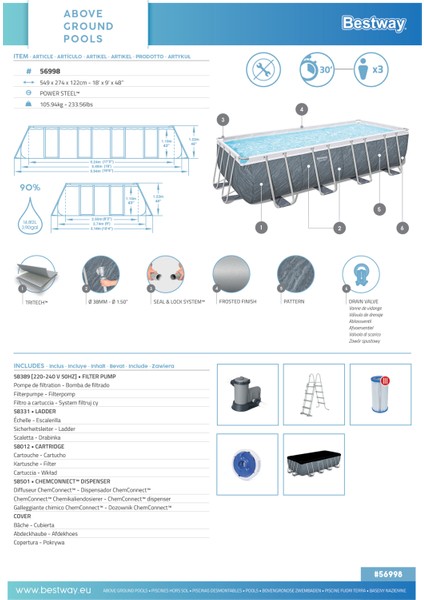 Prefabrik Havuz 549CM x 274CM x 122CM 56998 indirimleri