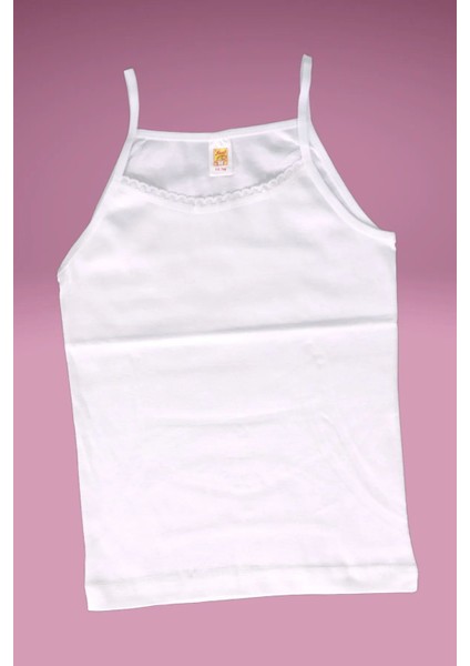 334X6 Kız Çocuk %100 Pamuk 6'lı Dantelli Penye Ribana Ip Askılı Atlet-Beyaz