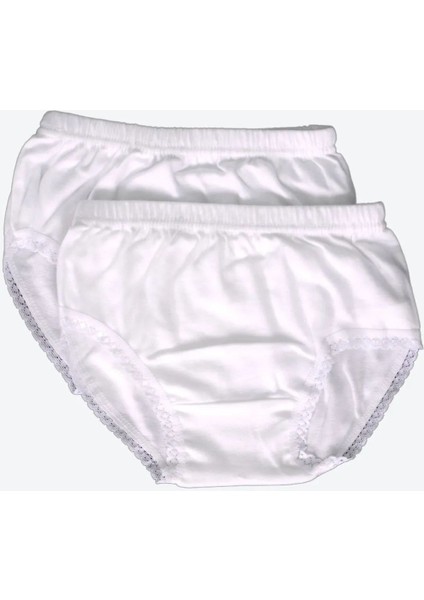 333X2 Kız Çocuk %100 Pamuk 2’li Penye Ribana Külot-Beyaz