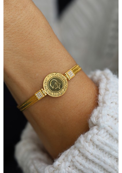 14 Ayar Altın Taş ve Trabzon Hasır Detaylı 22 Ayar Çeyrekli Bileklik fiyatları