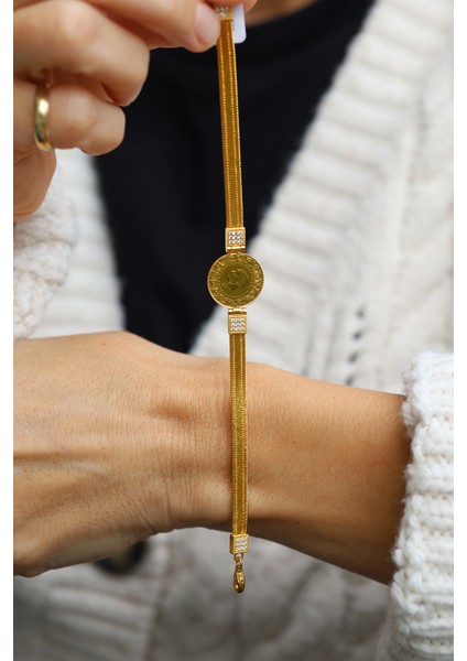 14 Ayar Altın Taş ve Trabzon Hasır Detaylı 22 Ayar Çeyrekli Bileklik fırsatları