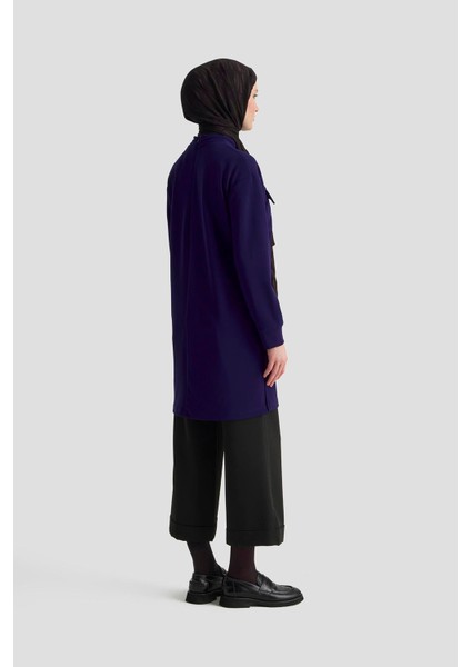 Cep Kapağı Taş Detaylı Taşlı Bağcıklı Crep Tunik Morcivert 25KT451 indirimleri